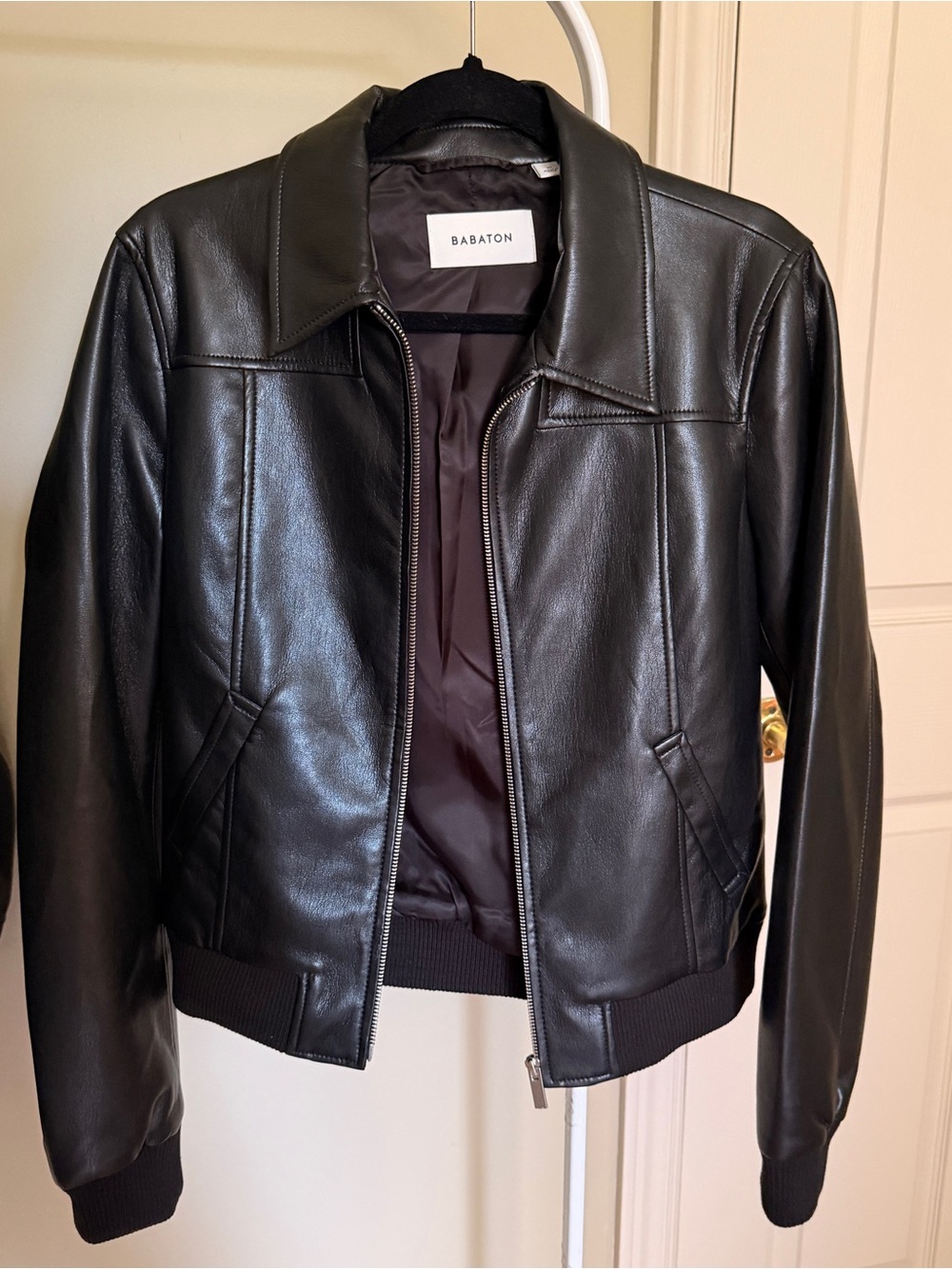 Babaton Women's Black Leather Bomber Jacket